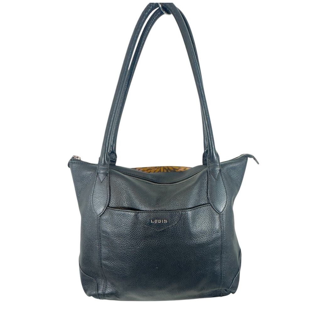 Lodis Siera Purse Genuine Black Leather Tote Bag, Luggage Pass-Through on Back